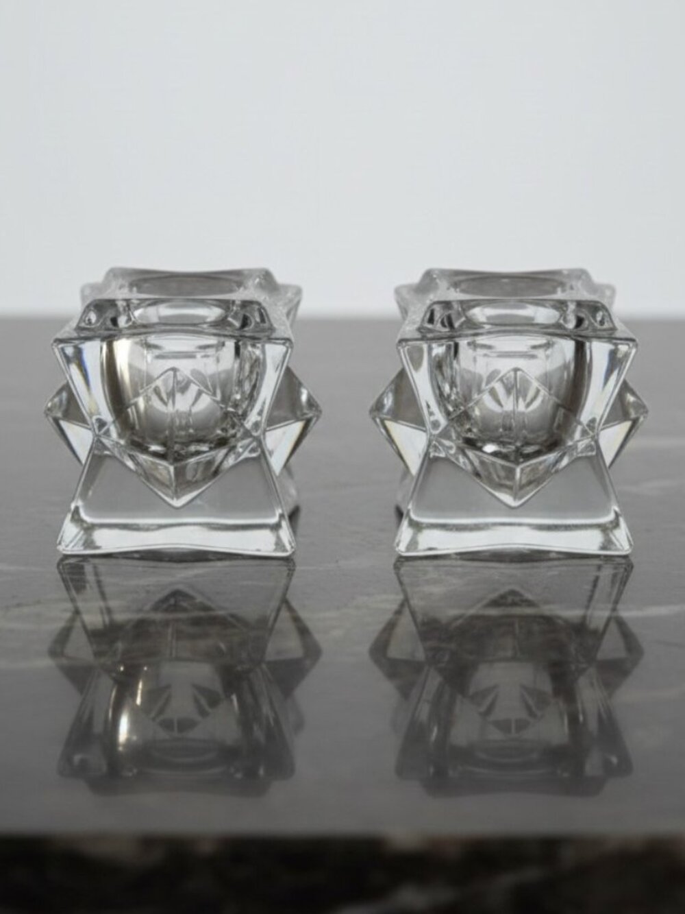 Vintage Pair Michael C Fina Fifth Avenue 24% Lead Crystal Star Candle Holders 2”